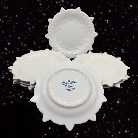 Temp-tations Poinsettia Plate By Tara White Ceramic Flower Pointy Dish set 7 pcs - Picture 6 of 8